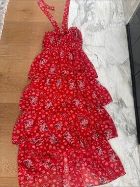 Misa Los Angeles Red Floral Tiered Maxi Dress